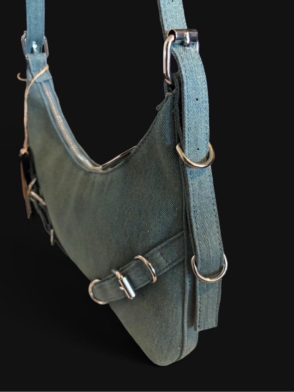Denim Shoulder Bag with Silver Hardware